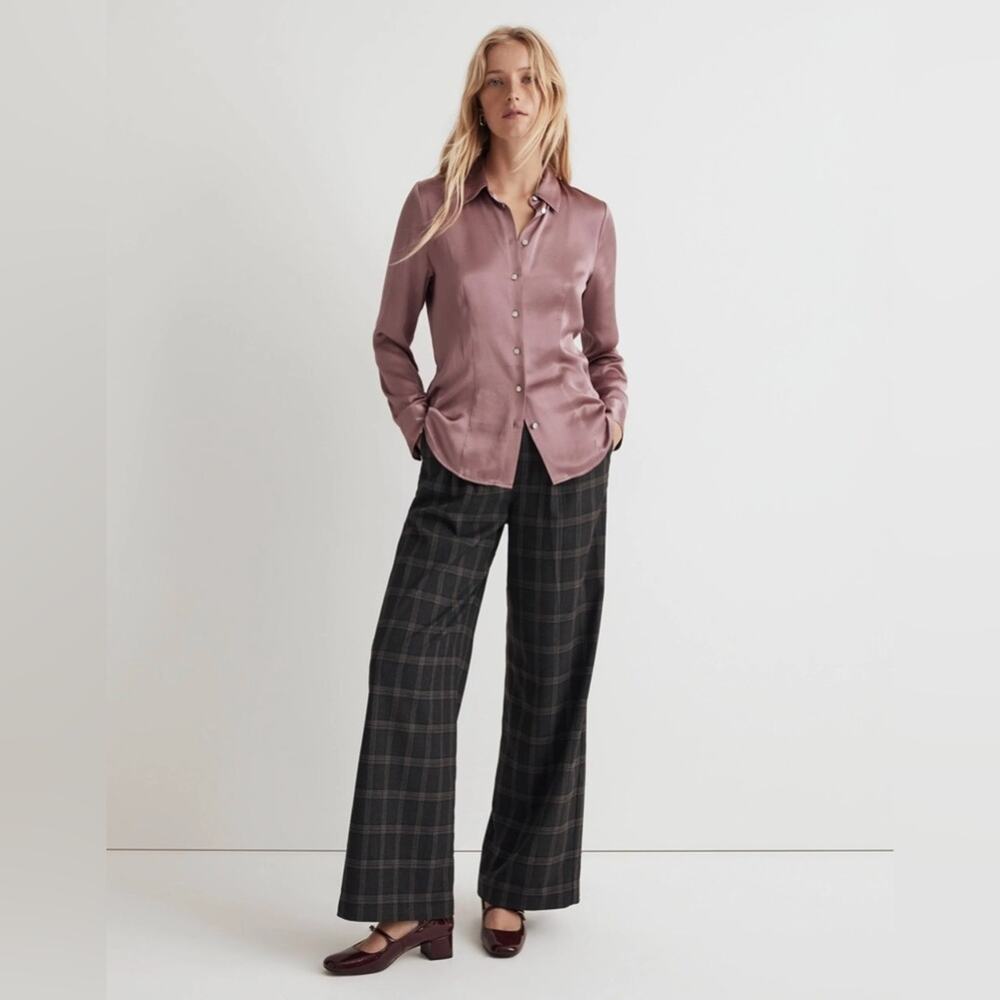 Madewell Darted Button-Up Shirt in Satin Size 12 NN947 Woodrose